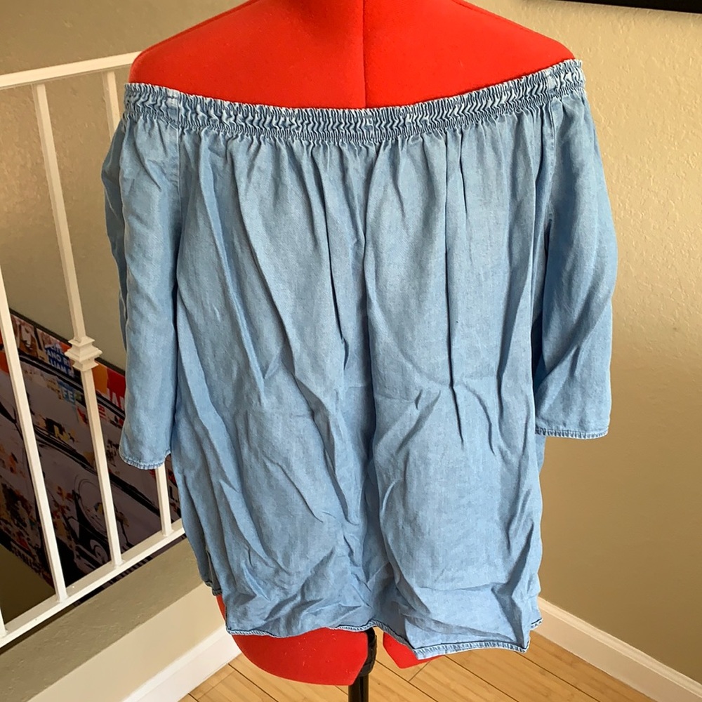Boho off shoulder chambray top